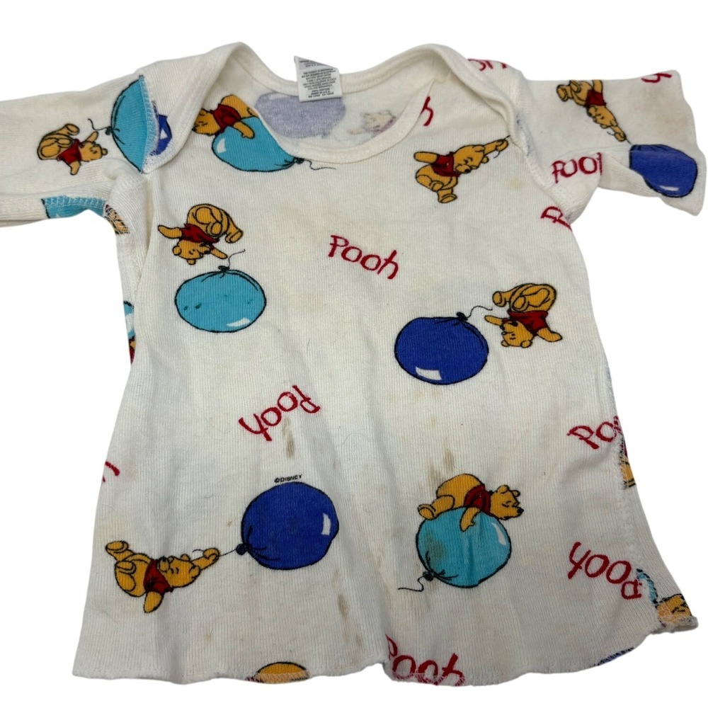 Vintage Winnie the Pooh Disney Baby Shirt White Ribbed Cotton All Over Print S